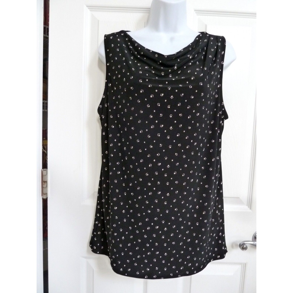 Lauren Ralph Lauren Large L 12 14 Waterfall Neck Sleeveless Blouse Black Beige